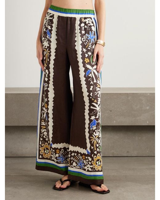 ALÉMAIS White Printed Linen Wide-Leg Pants