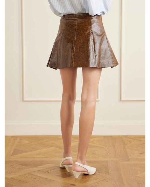Sportmax Brown Pleated Coated Cotton-Canvas Mini Skirt