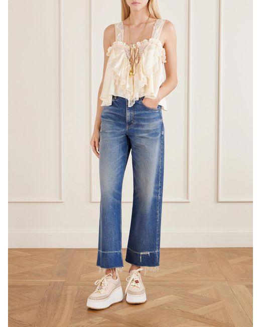 Chloé Natural Nama Patchwork Suede-Trimmed Leather Platform Sneakers