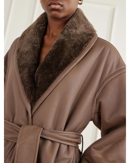 Joseph Brown Manu Belted Shearling-Trimmed Leather Jacket