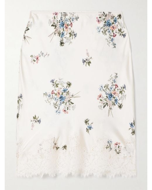 Doen Natural Elowette Lace-Trimmed Floral-Print Silk-Satin Skirt