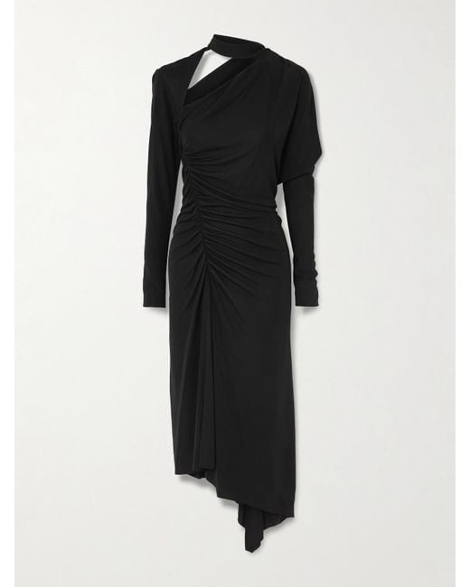 Victoria Beckham Black Asymmetrisches Midikleid Aus Stretch-Jersey Mit Raffungen Und Cut-Out