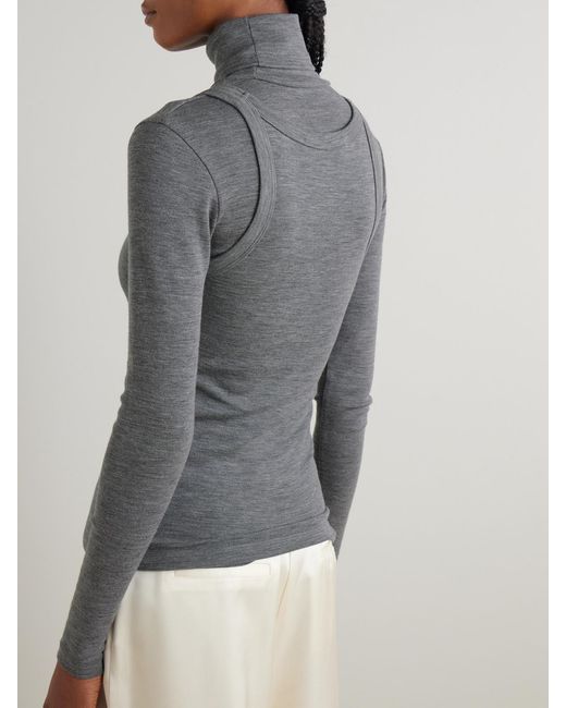 Rohe Gray Convertible Layered Merino Wool-Jersey Turtleneck Top
