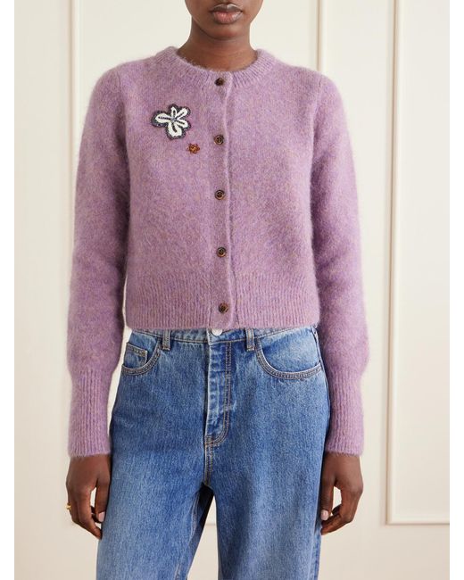 ALÉMAIS Pink Reggie Sequin-Embellished Mohair, Alpaca And Wool-Blend Cardigan