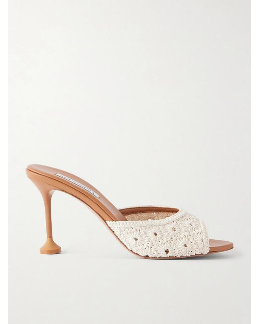 Aquazzura Natural Loom 85 Crochet-Trimmed Mules