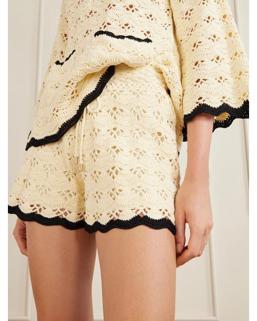 Zimmermann Natural Aster Crochet Cotton Shorts