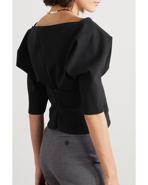 Ferragamo Black Layered Wool-Blend Blouse