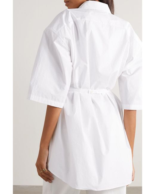 Frankie Shop White Udine Oversized Belted Cotton-Poplin Shirt
