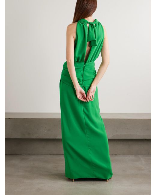Johanna Ortiz Green Excepionalidad Maxikleid Aus Seiden-Crêpe Mit Stehkragen, Cut-Outs Und Raffungen
