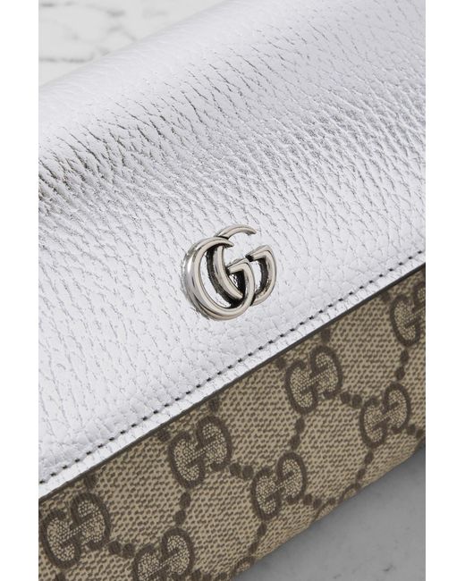 GUCCI Marmont Petite textured-leather and printed coated-canvas shoulder bag