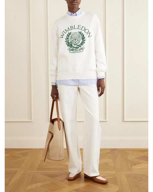 Polo Ralph Lauren Gray Wimbledon Logo-Embroidered Cotton Sweater