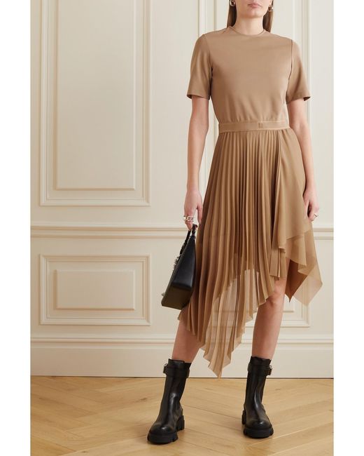 Givenchy Natural Asymmetric Stretch-Jersey And Pleated Georgette Dress