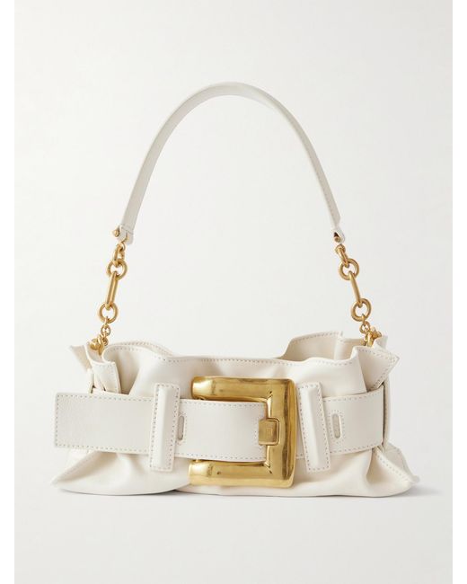 Balmain Natural Anthem Mini Buckled Leather Shoulder Bag