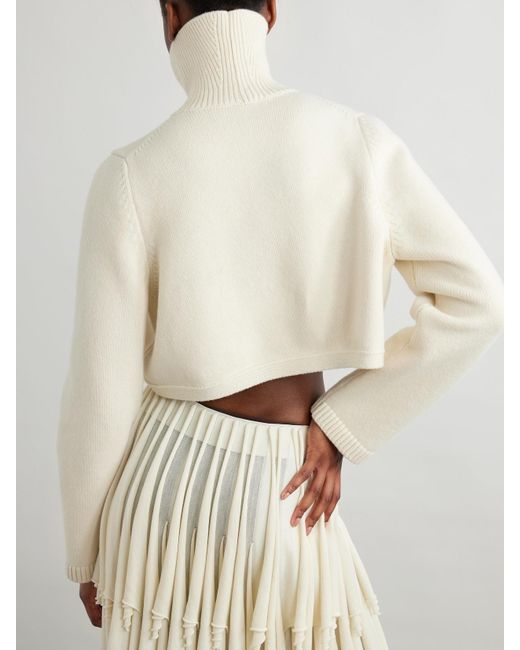 Alaïa Natural Cropped Cashmere-Blend Turtleneck Sweater