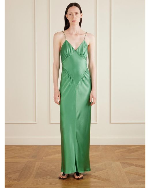 Aflalo Green Aire Silk-Satin Maxi Dress