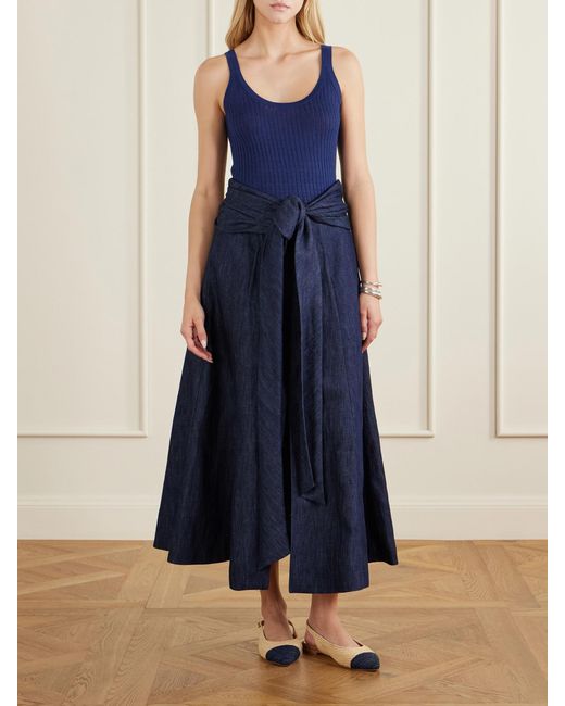 Gabriela Hearst Blue Zivan Cotton And Linen-Blend Maxi Skirt
