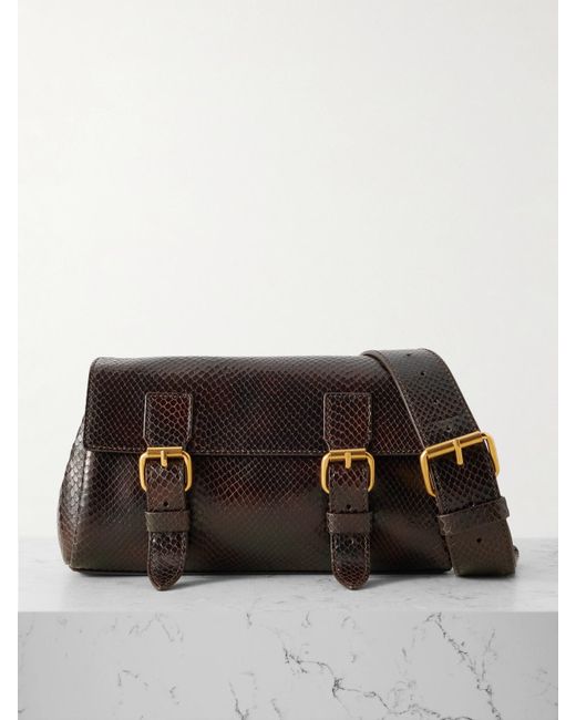 Dries Van Noten Brown Schultertasche Aus Leder Mit Schlangeneffekt
