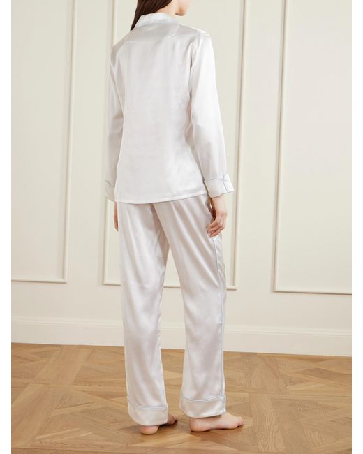 Olivia Von Halle White Coco Silk-Satin Pajama Set