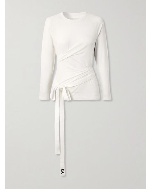 Adidas Originals White Y-3 Oberteil Aus Jersey Aus Einer Lyocell-Mischung Mit Streifen Zum Binden
