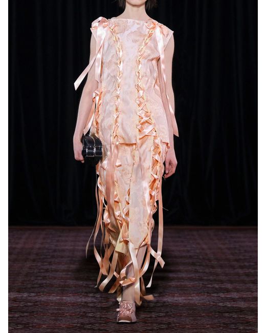 Jupe Midi En Brocart Effilé À Rubans Unraveling Ribbon Simone Rocha en coloris Pink