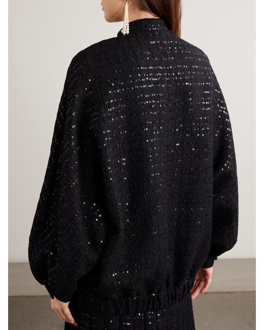 Alessandra Rich Black Sequin-Embellished Tweed Jacket