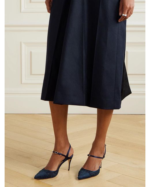 JENNIFER CHAMANDI Blue Vittorio 85 Crystal-Embellished Mesh And Satin Slingback Pumps