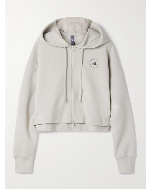 Adidas By Stella McCartney Gray Verkürzter Hoodie Aus Jersey Aus Einer Biobaumwollmischung