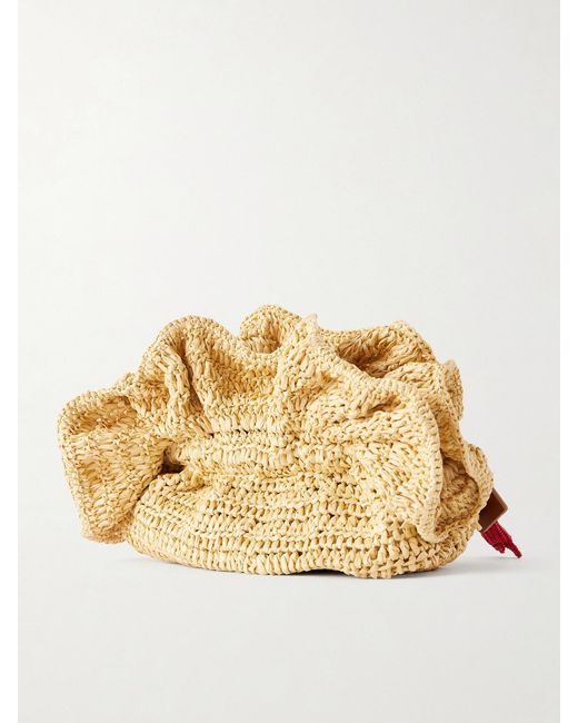 Aquazzura Natural Paradise Mini Leather-Trimmed Raffia Bag