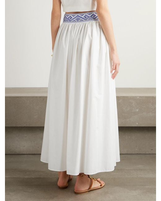 Emporio Sirenuse White Ombretta Midirock Aus Baumwolle Mit Stickereien