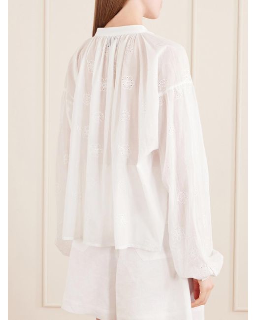 Thierry Colson White Guise Embroidered Cotton Blouse