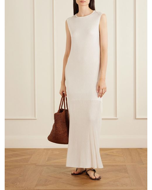 Veronica de Piante White Gabby Ribbed-Knit Jersey Maxi Dress