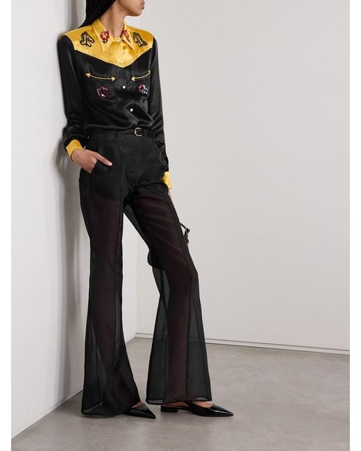 Bode Black Rodeo Sequin-Embellished Satin Shirt