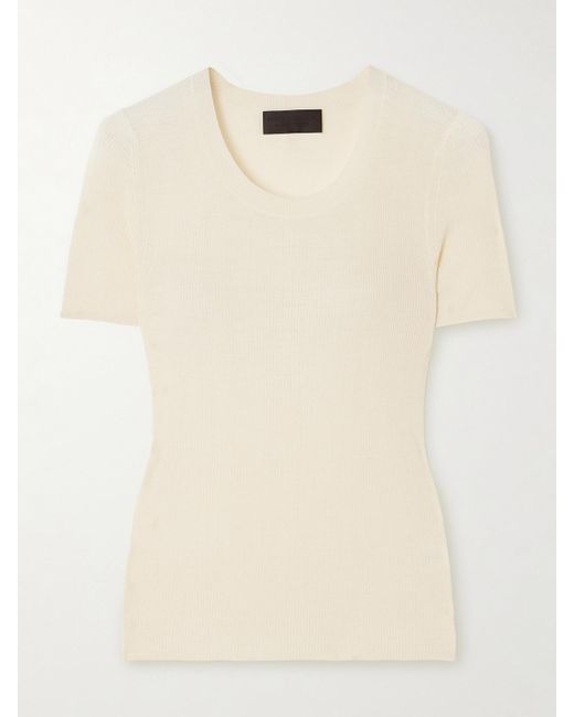Nili Lotan Natural Araceli Ribbed Silk T-Shirt