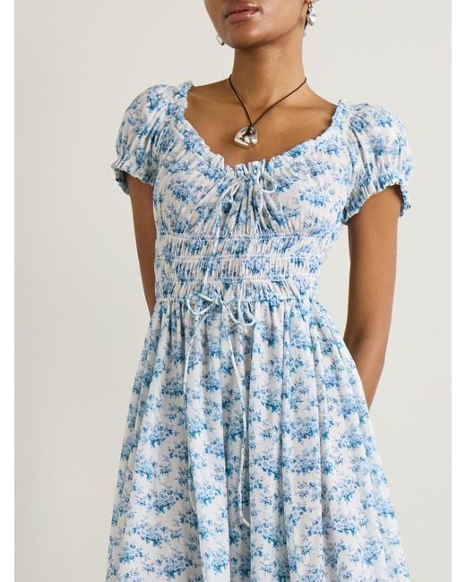 Doen Blue Ashlynn Midikleid Aus Biobaumwoll-Voile Mit Blumenprint Und Raffungen Zum Binden