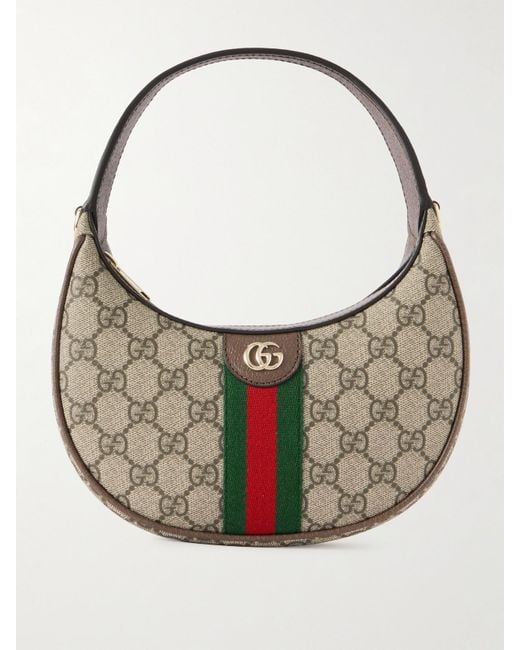 Gucci Gray Ophidia Kleine Schultertasche Aus Bedrucktem Beschichtetem Canvas Mit Lederbesätzen