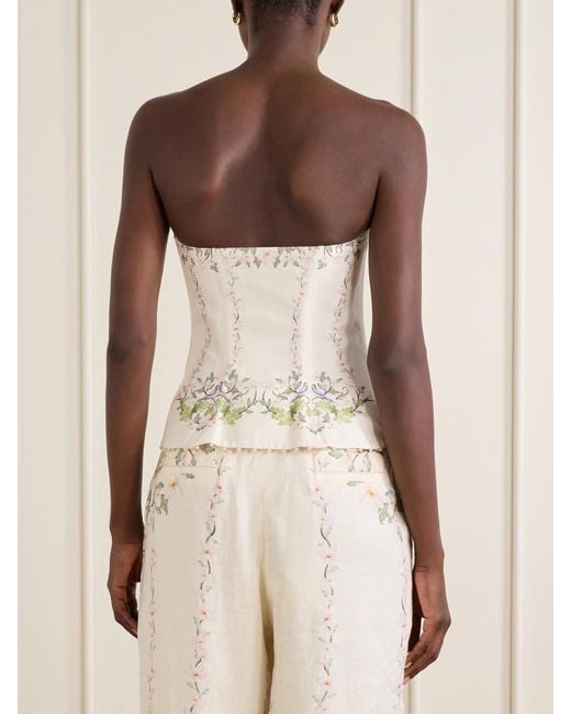 Agua Bendita Natural Tota Anhelo Embellished Floral-Printed Linen Corset Top