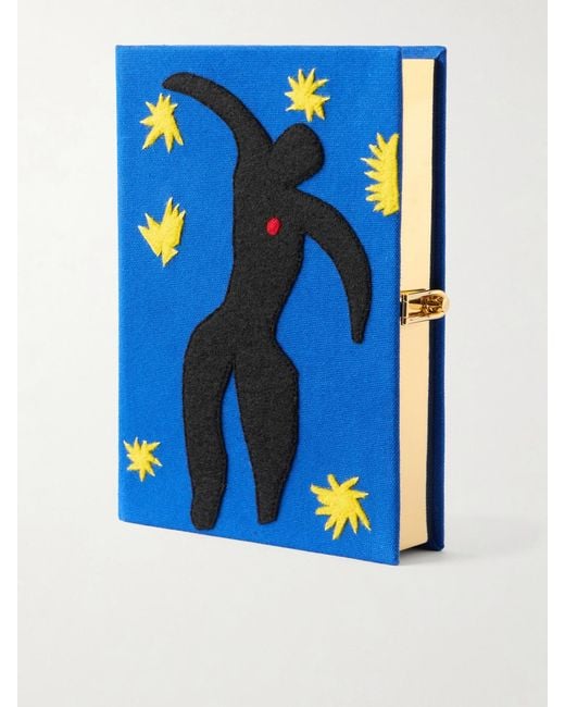 Olympia Le-Tan Blue Icarus Embroidered Appliquéd Cotton, Wool And Silk-Blend Canvas Clutch