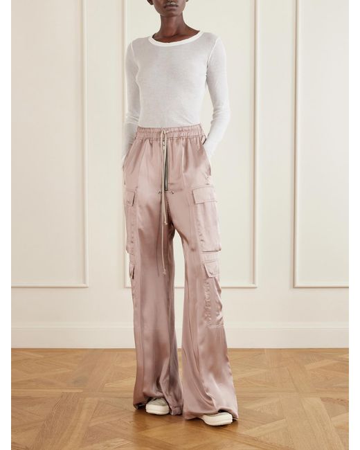 Rick Owens Pink Cargobelas Charmeuse Wide-Leg Pants