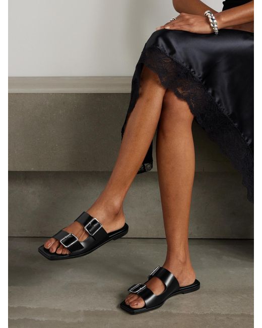 Aeyde Black Tonya Buckled Leather Sandals