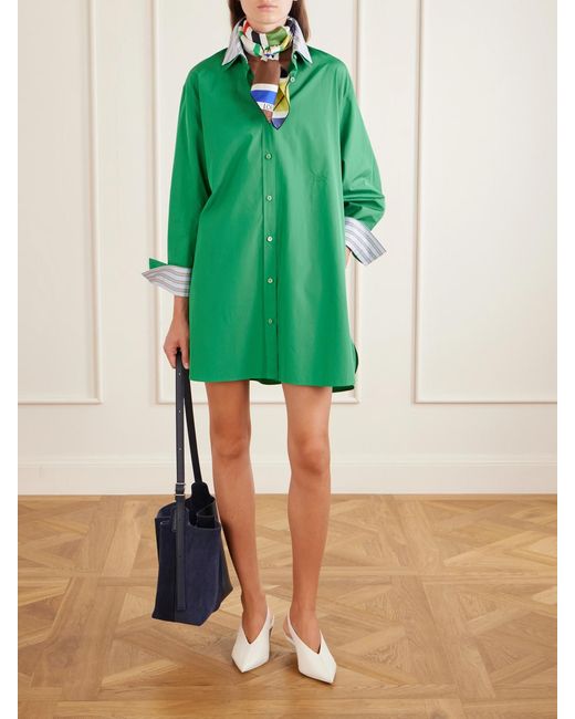Loewe Green Logo-Embroidered Cotton-Poplin Midi Shirt Dress