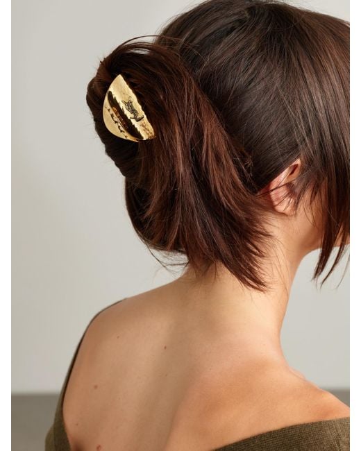 Saint Laurent Cassandre-Tone Hair Clip in Metallic | Lyst display picture 3