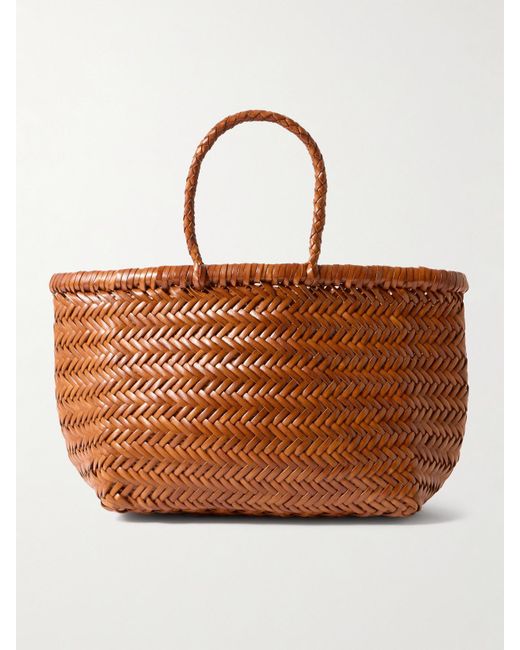 Dragon Diffusion Brown Bamboo Triple Jump Small Woven Leather Tote