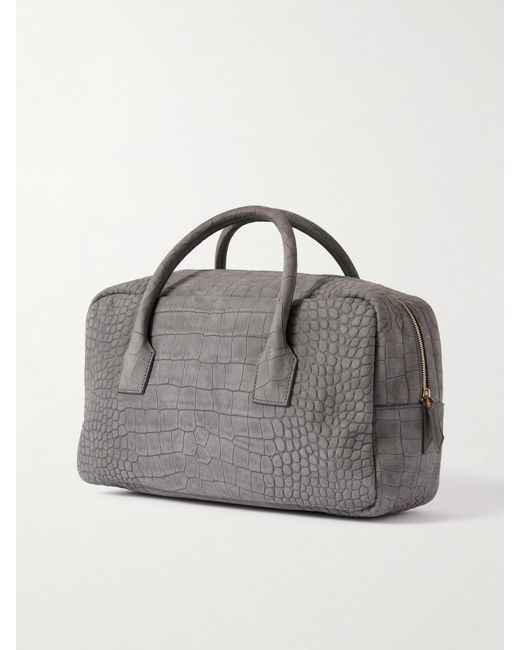 Calvin Klein Gray America Duffle Mittelgroße Tote Aus Veloursleder Mit Krokodileffekt