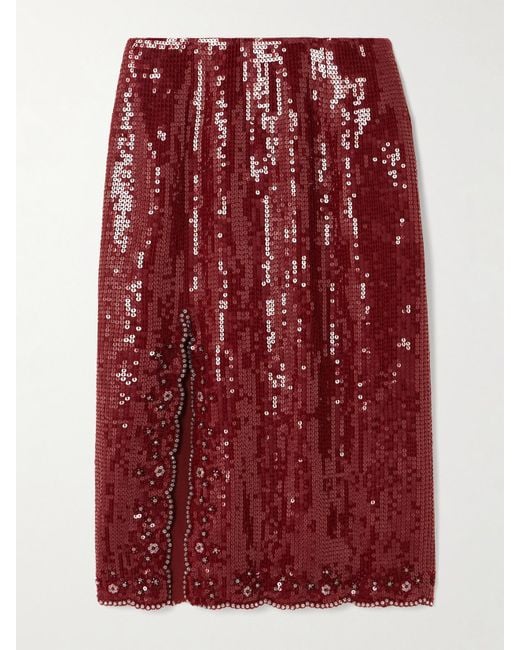 Clio Peppiatt Red Syrah Scalloped Sequined Tulle Skirt
