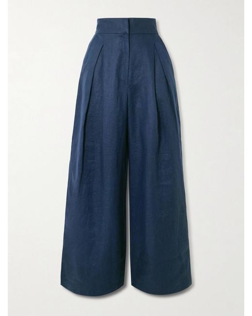 ANDRES OTALORA Blue Desperte Pleated Linen Wide-Leg Pants