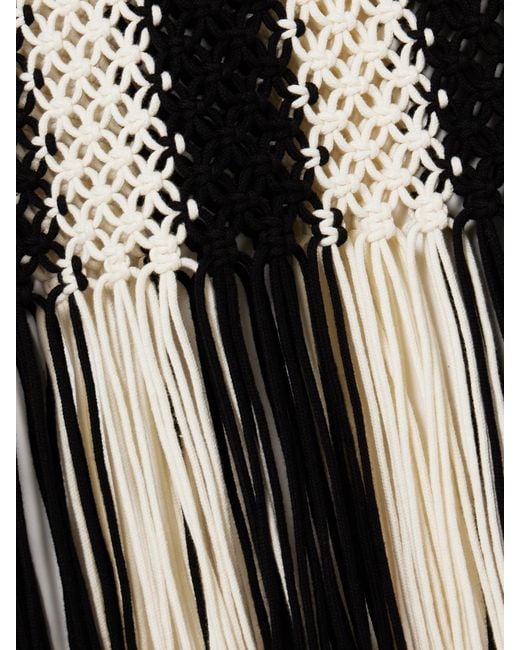 Zimmermann Black Wanderlust Fringed Striped Macramé Cotton Maxi Skirt