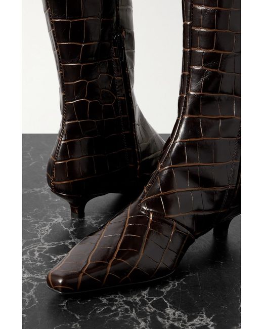 Totême Black Net Sustain The Slim Croc-Effect Leather Knee Boots