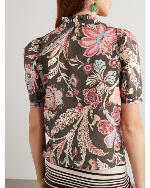 Alix Of Bohemia Brown Winn Hemd Aus Baumwoll-Voile Mit Blumenprint Und Rüschen