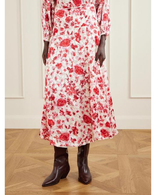 Isabel Marant Red Hilza Floral-Print Chiffon Midi Skirt