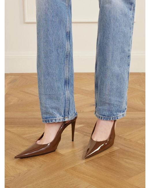 Saint Laurent Brown Guermantes Leather Slingback Pumps